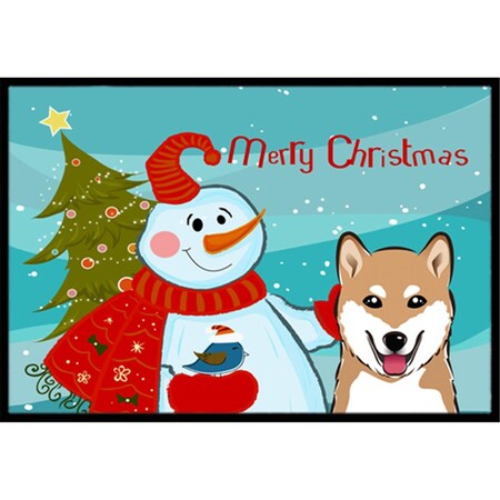 Carolines Treasures Snowman With Shiba Inu Indoor and Outdoor Mat- 18 x 27 in. BB1845MAT
